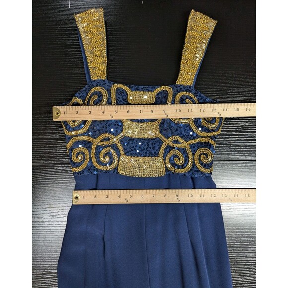 Vintage Alyce Designs Sequin Blue Prom‎ Cocktail Dress Gold Beading Size 4 - Picture 12 of 12